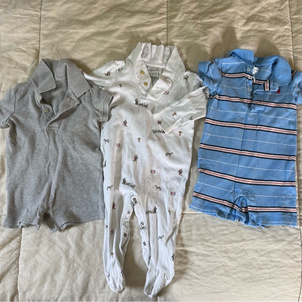 Bundle of Ralph Lauren baby onesies pajamas coveralls 9m